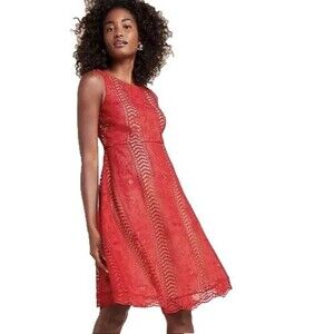Anthropologie Red Lace Dress NWT Sz 8 Georgia Sleeveless Knee Length Fit & Flare